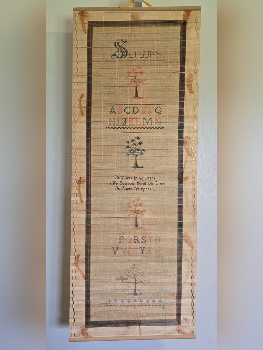 Vintage 1985 Bamboo Wall Calendar Double Sided Hot Air Balloon Seasons Decor